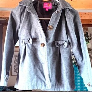 5/$25 Grey Peacoat Girls Winter Coat Clothes sz 10 Hood #178